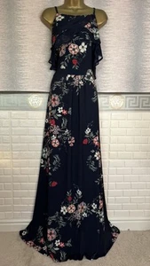 Monsoon Floral Navy Blue Full/ Long /MAXI Holiday Occasion DRESS SIZE 16 - Picture 1 of 2