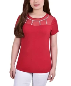 NY Collection Women's Petite Short Sleeve Crepe Knit Top - Picture 1 of 9