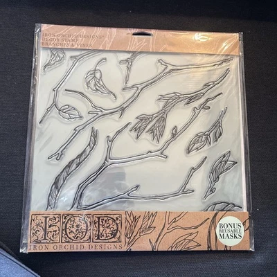Nuevo sello decorativo de silicona 12x12 Iron Orchid Designs ramas y enredaderas IOD Foto 1 de 4