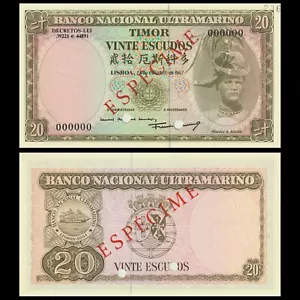 🇹🇱 Timor 20 Escudos 1967 SPECIMEN P 26 s Crisp GEM UNC - Picture 1 of 9