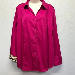 Lane Bryant Hemd mit Knöpfen Größe 20 fuchsia pink Leopard Flip Cuff Stretch - MANGEL - Bild 1 von 14