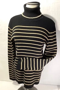 Suéter Lauren Ralph Lauren Talla XL Mujer Cuello Alto Negro con Rayas Tono Dorado - Imagen 1 de 10