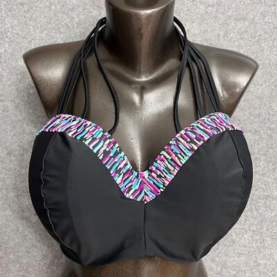 Curvy Kate 34H 钢圈泳装比基尼上衣黑色拼色绑带吊带 — 第 1/4 张图片