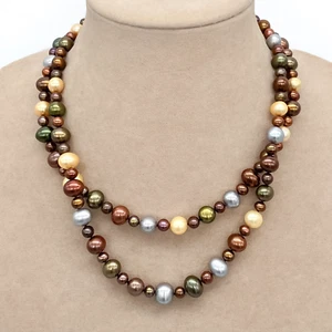 Jewelmak 14k Yellow Gold Double Strand Freshwater Pearl 18" Necklace - Picture 1 of 3