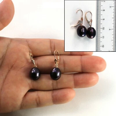 14K Rose Gold Black Pearl Leverback Earrings (10–11mm) - Image 1 of 4