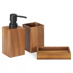 Bamboo Bathroom Accessories Set 3piece Bath Accessory Kit With Toothbrush Holder - Picture 1 of 6