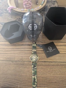 Mens Wristwatch PHILIPP PLEIN THE SKULL PWAAA0921 Silicone Camouflage Golden NWT - Picture 1 of 8