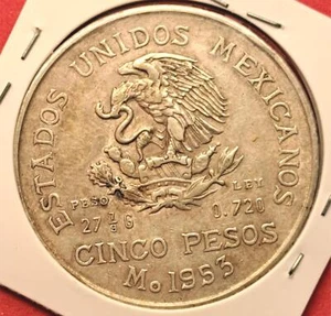1953 Mexico 5 Pesos Silver Coin – Hidalgo – .720 Silver – (9.47) - Picture 1 of 2