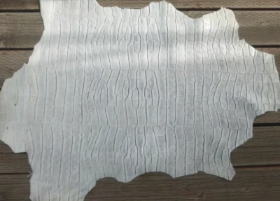 lambskin leather hide Vintage Look Black & Mottled White Crocodile Embossed Thin - Image 1 of 4