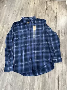 Camicia di flanella da uomo The Foundry Supply XL abbottonata blu a quadretti super morbida nuova - Foto 1 di 4