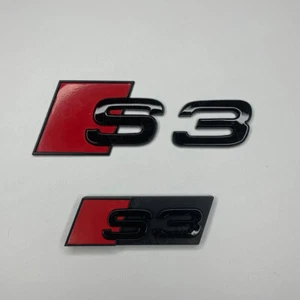 S3 Gloss Black Badge Set - Rear and Grill - Trunk Boot Grille Badge Emblem - Picture 1 of 2