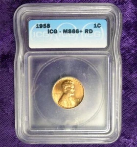 1958 ICG MS 66 Plus Red Lincoln Wheat Cent, Gem MS 66+ RD One-Cent Coin - Picture 1 of 6