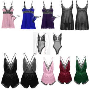 Mens Sissy Lingerie Crossdresser Nightwear Sheer Lace Chemi Teddy Bodysuit Dress - Picture 1 of 72