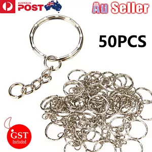 50 Pcs Bulk Split Metal Key Rings Keyring Blanks With Link Chains For DIY Craft - Picture 1 of 8