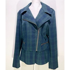 Cabi blazer biker jacket tartan plaid blue green business accademia women 10 - Picture 1 of 7