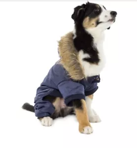 NWT Snowsuit SMALL For Dog Cat Pet Faux FUR HOODED Outfit Sz S Navy Blue ๐ - Picture 1 of 6