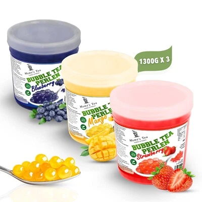 3x 1,3kg Bubble Tea Perlen Mango Erdbeere Blaubeere – Popping Boba Fruchtkugeln - Bild 1 von 4