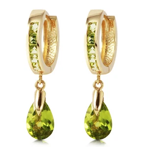 Pendientes Huggie colgantes de peridoto de oro macizo de 14K de 3,9 quilates - Imagen 1 de 5