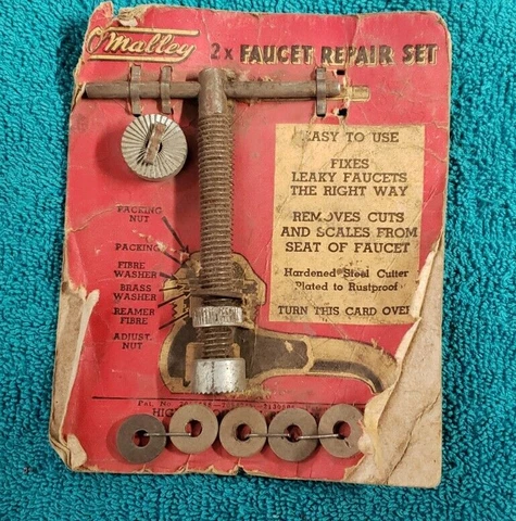 NOS Vintage Omalley Faucet Repair Set ~ Cutter Tool & Replacement Washers Cover