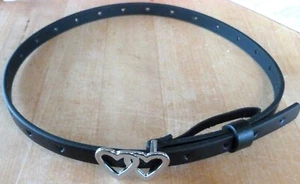 Wonder Nation Girls Double Heart Black Belt Waist: 24" - 28.5" 1/2" wide NEW - Picture 1 of 2