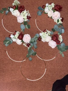 Lot 4 Bridesmaids Floral Rings 12” Burgundy Pink White Greenery Bouquets Wedding - Picture 1 of 11