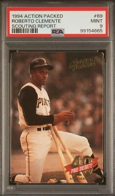 PSA 9 Roberto Clemente 1994 Action Packed 40th Anniversary Promo 1966 NL MVP - Image 1 of 2