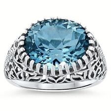 DECO ANTIQUE STYLE GENUINE 4.5 CT SKY BLUE TOPAZ 925 STERLING SILVER RING   288Z