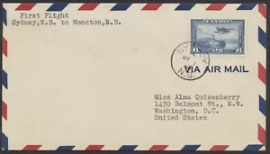 1942 May 1 Sydney NS to Moncton NB Flight Cover AAMC #4205d - Picture 1 of 2