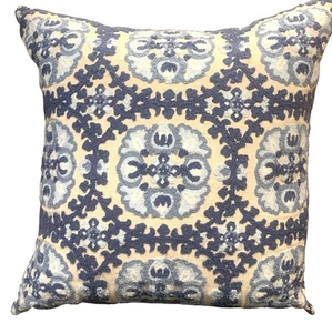 Pottery Barn Kenmar Ikat Embroiderd Pillow Blue Cream Suzani Style Pattern 20x20 - Picture 1 of 8