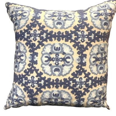 Pottery Barn Kenmar Ikat Embroiderd Pillow Blue Cream Suzani Style Pattern 20x20 - Image 1 of 4