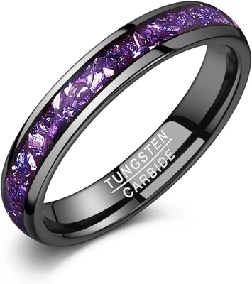 Anillo de tungsteno negro, anillos de boda para hombre y mujer con citrino/azul/amatista/gala Foto 1 de 4