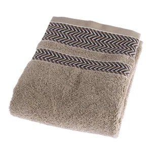 Taupe Bath Towel 500 GSM 100% Portuguese Cotton Chevron Ultra Absorbent - Picture 1 of 3