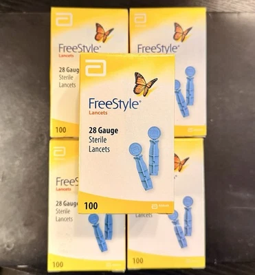 Lote de 5 - Lancetas Estériles Freestyle Calibre 28 Caja de 100 unidades 500 Total SELLADAS Foto 1 de 4