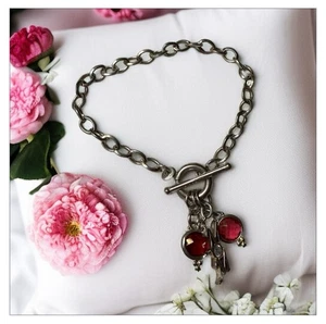 Sterling Silber "Mama" Thema Granat Bettelarmband - Bild 1 von 4