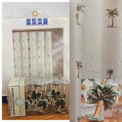 Tropical Breeze Palm Tree FabricShower Curtain w/ Matching Hooks Home Essentials - Image 1 of 4