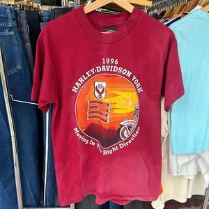 Vintage 1996 Harley-Davidson York PA Tee Red USA Made M Fade 19x28 - Picture 1 of 5