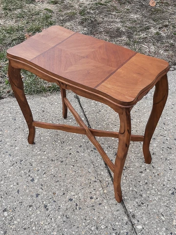 Vintage Carved Inlaid Marquetry Waterfall parquet Side Table Early Rare Early Cover