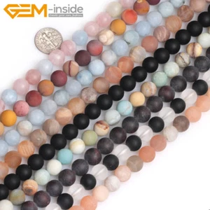 Natural Matte Aquamarine Mookaite Round Loose Spacer Jewellery Making Beads 15" - Picture 1 of 534