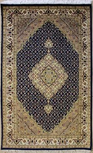 Alfombra de área azul persa Rugstc 3x5 Senneh Pak, anudada a mano, floral con pila de lana - Imagen 1 de 5