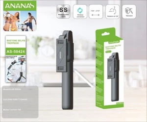 ANANAS AS-50424 Bastone Selfie Treppiede Bluetooth in Acciaio Inox con Rotazione - Foto 1 di 1