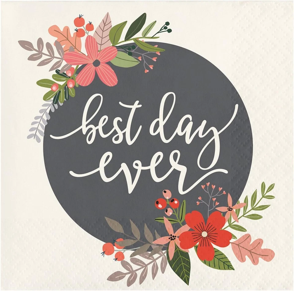 Best Day Ever Floral Spring Bridal Shower Wedding Party Paper Beverage Napkins - Image 1 of 1
