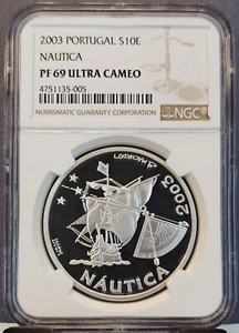 2003 PORTUGAL SILVER 10 EURO NAUTICA SAILING NGC PF 69 ULTRA CAMEO TOP POP - Picture 1 of 3