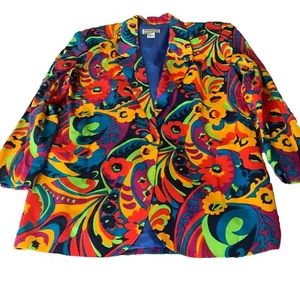 Vintage Blazer außen hell bunt psychedelisch Blumen Gr. S Hongkong - Bild 1 von 4
