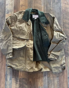 FILSON Tin Cloth Packer Coat Waxed Cotton Canvas Jacket 40 M Mackinaw Wool Liner - Picture 1 of 17