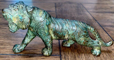 Estátua antiga de bronze TIGER BRONZE Feng Shui 8” (20,3cm) porcelana bronze mercadoria besta - Imagem 1 de 4
