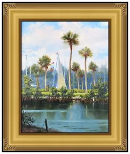 William Robert Davis Original Signed Oil Painting On Board Framed Landscape Boat - Picture 1 of 4