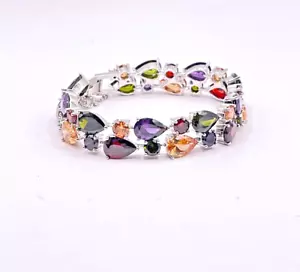 Sterling Silver Multi Stone Bracelet (Peridot, Garnet, Amethyst, Citrine) - Picture 1 of 7