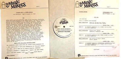 8/15/83 SKITCH HENDERSON HOSTS 1 HR MUSIC MAKERS SHOW  FEATURING JOHNNY MATHIS - Image 1 of 2