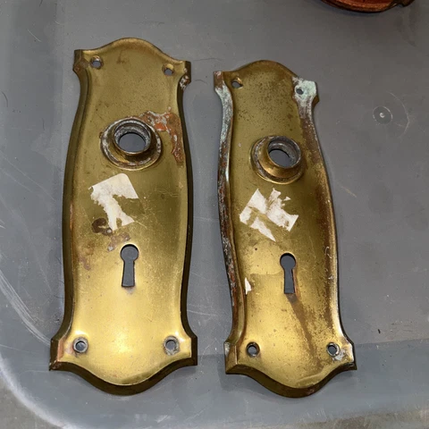Door Knob Back Plates 2 Brass Color Antique 7 3/4"h x 2 1/2"w Cover