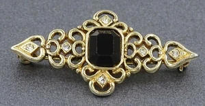 Womens Brooch Gold Plated & Rhinestone Filigree Style Vintage Jewellery - Picture 1 of 7